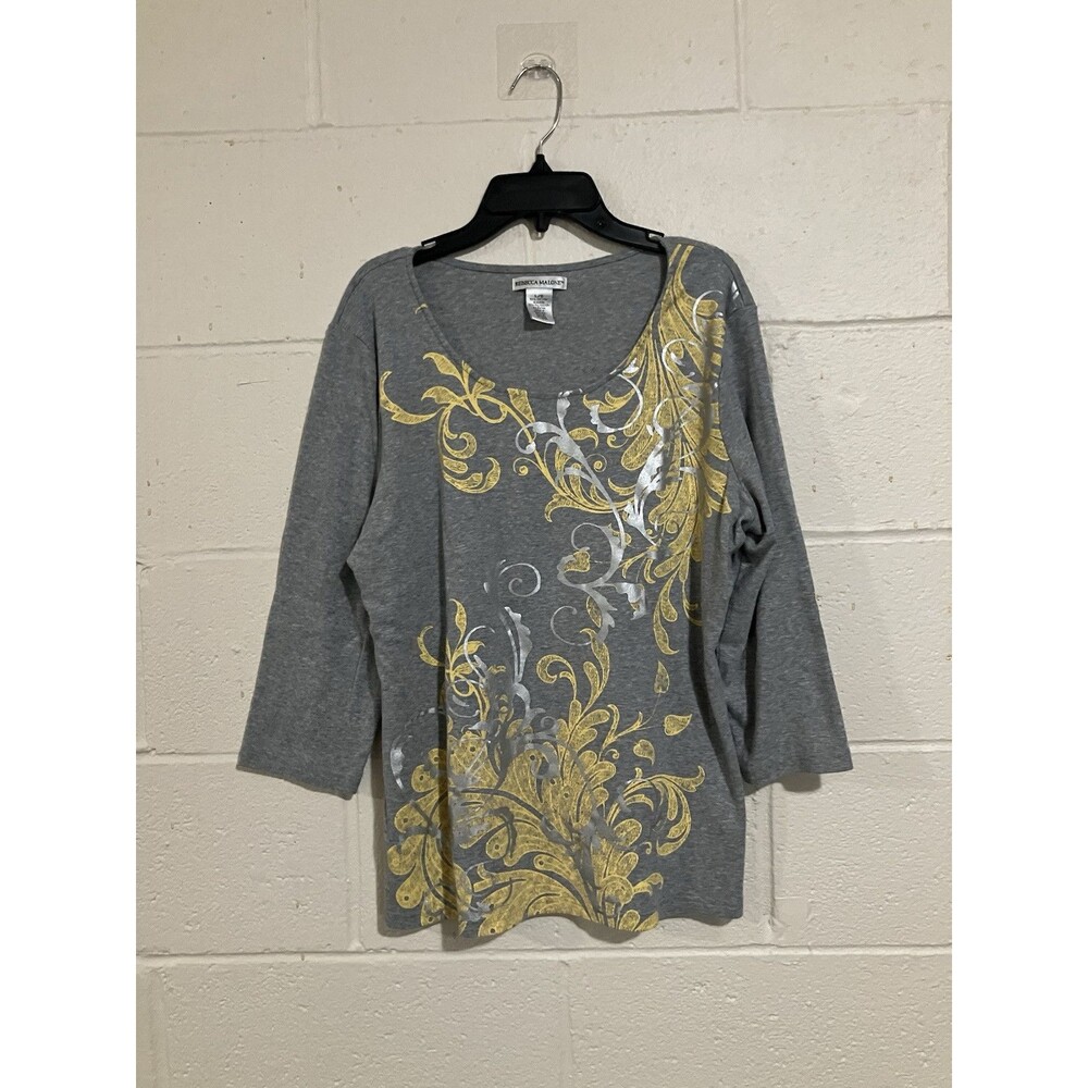 Rebecca Malone Blouse Top 3/4 Sleeves Size Large Casual Chic